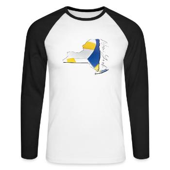 New York (États-Unis) | Vrai volley-ball | Carte Sct - T-shirt baseball manches longues Homme - blanc/noir - Devant - Nik (191cm)