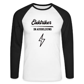 Elektriker in Ausbildung Elektrikerausbildung - Unisex Baseballshirt langarm - Weiß/Schwarz - Vorne - Nik (191cm)