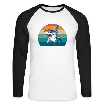 Hai Retro - Unisex Baseballshirt langarm - Weiß/Schwarz - Vorne - Nik (191cm)