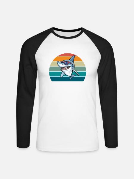 Shark Retro - Unisex Long Sleeve Baseball T-Shirt - white/black