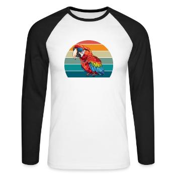 Papagei Retro Vogel Sommer - Unisex Baseballshirt langarm - Weiß/Schwarz - Vorne - Nik (191cm)
