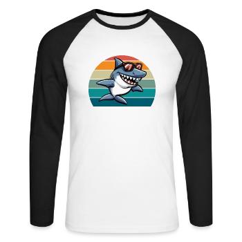 Hai Retro Lustig Sommer Strand - Unisex Baseballshirt langarm - Weiß/Schwarz - Vorne - Nik (191cm)