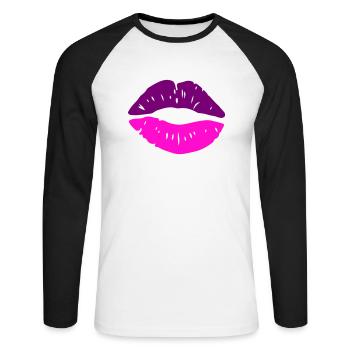Lèvres Embrasser - T-shirt baseball manches longues Homme - blanc/noir - Devant - Nik (191cm)