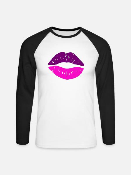 Lips Kiss - Unisex Long Sleeve Baseball T-Shirt - white/black
