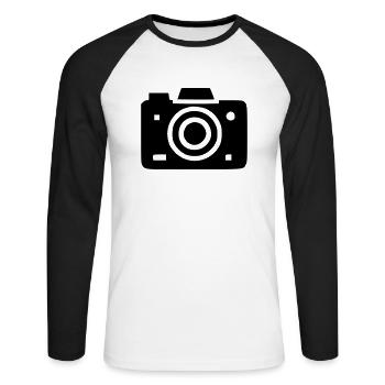 Kamera - Unisex Baseballshirt langarm - Weiß/Schwarz - Vorne - Nik (191cm)