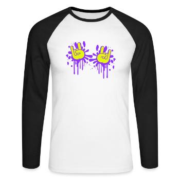 Deux Heavy Metal Hard Rock Cool Graffiti Geste de la main - T-shirt baseball manches longues Homme - blanc/noir - Devant - Nik (191cm)