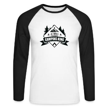 Camping camping-car caravane aventure - T-shirt baseball manches longues Homme - blanc/noir - Devant - Nik (191cm)