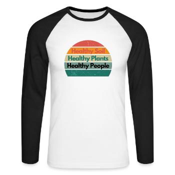 Sol sain - Plantes saines - Personnes en santé - T-shirt baseball manches longues Homme - blanc/noir - Devant - Nik (191cm)