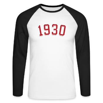 Année de naissance sport 1930 - T-shirt baseball manches longues Homme - blanc/noir - Devant - Nik (191cm)