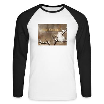 Merry Christmas Snowy Owl Winter Scenery - Unisex Long Sleeve Baseball T-Shirt - white/black - Front - Nik (191cm)