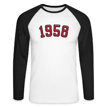 Year of birth sport 1958 - Unisex Long Sleeve Baseball T-Shirt - white/black - Front - Nik (191cm)