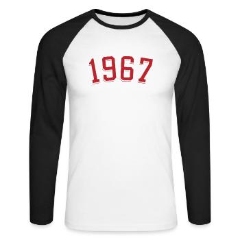Année de naissance sport 1967 - T-shirt baseball manches longues Homme - blanc/noir - Devant - Nik (191cm)
