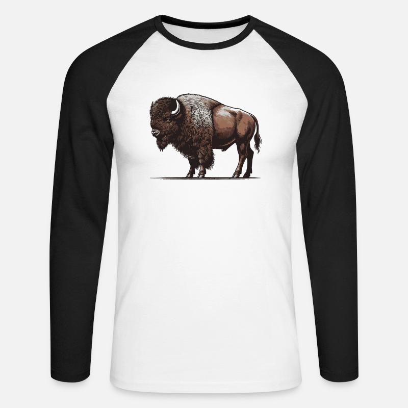 Bison - Unisex Baseballshirt langarm - Weiß/Schwarz
