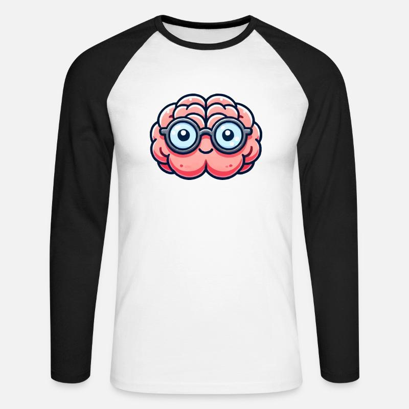 gehirn comic nerd - Unisex Baseballshirt langarm - Weiß/Schwarz