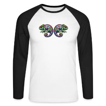 Caméléon - T-shirt baseball manches longues Homme - blanc/noir - Devant - Nik (191cm)