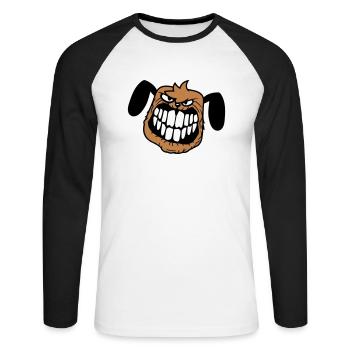 chien monstre méchant dangereux dents sourire sourire - T-shirt baseball manches longues Homme - blanc/noir - Devant - Nik (191cm)