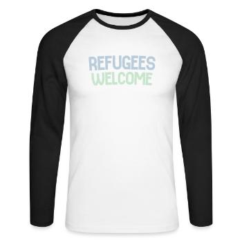 Refugees welcome retro - Unisex Long Sleeve Baseball T-Shirt - white/black - Front - Nik (191cm)