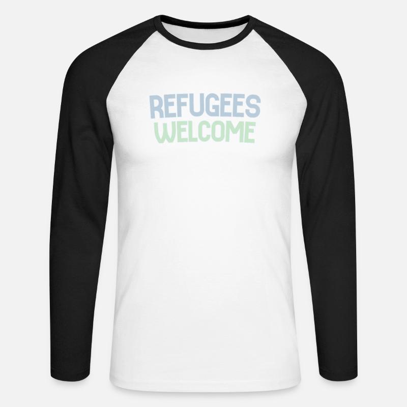 Flüchtlinge willkommen retro - Unisex Baseballshirt langarm - Weiß/Schwarz