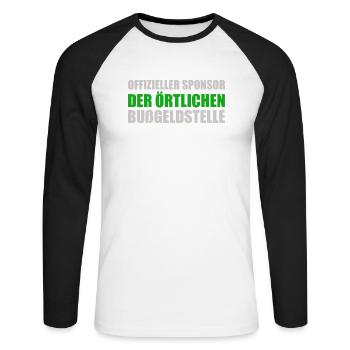 Sponsor officiel de l’Office Local des Amendes - T-shirt baseball manches longues Homme - blanc/noir - Devant - Nik (191cm)