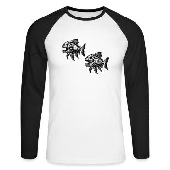skelett piranha 2 - Unisex Baseballshirt langarm - Weiß/Schwarz - Vorne - Nik (191cm)