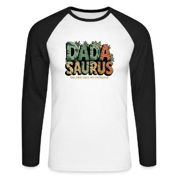 Dinosaure Papa Saurus Cadeau Papa - T-shirt baseball manches longues Homme - blanc/noir - Devant - Nik (191cm)