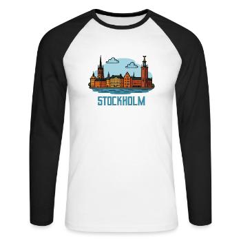stockholm city - Unisex Baseballshirt langarm - Weiß/Schwarz - Vorne - Nik (191cm)