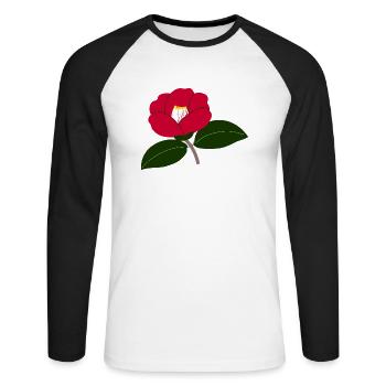 Rote Kamelienblüte Illustration2 - Unisex Baseballshirt langarm - Weiß/Schwarz - Vorne - Nik (191cm)