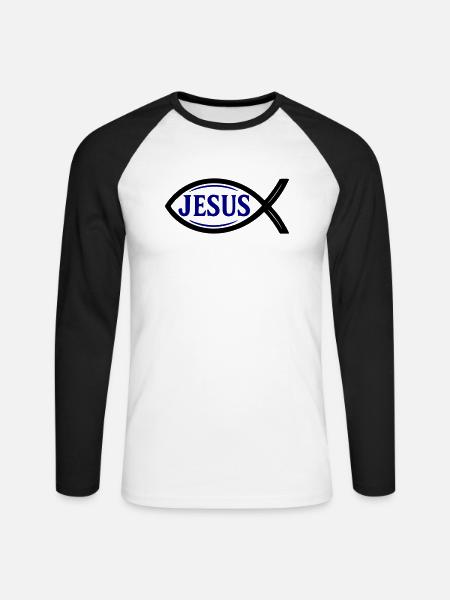 Jesus Fish - Unisex Long Sleeve Baseball T-Shirt - white/black