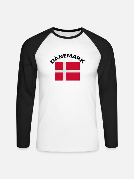 Danemark, Danemark, drapeau, drapeau - T-shirt baseball manches longues Homme - blanc/noir