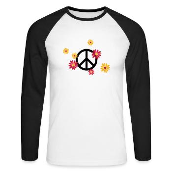 Signe de paix Fleur Amour flower power Saint-Valentin - T-shirt baseball manches longues Homme - blanc/noir - Devant - Nik (191cm)