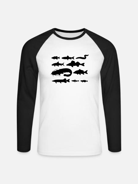 Fische in Deutschland - Unisex Baseballshirt langarm - Weiß/Schwarz
