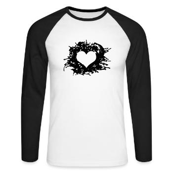 Herz Splatter - Unisex Baseballshirt langarm - Weiß/Schwarz - Vorne - Nik (191cm)