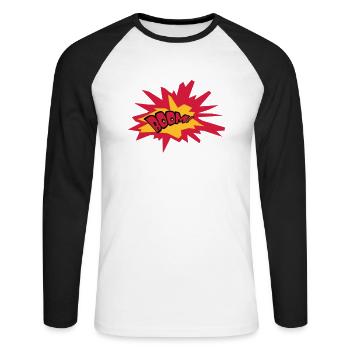boom text feuer flamme heiss tnt dynamit explodier - Unisex Baseballshirt langarm - Weiß/Schwarz - Vorne - Nik (191cm)