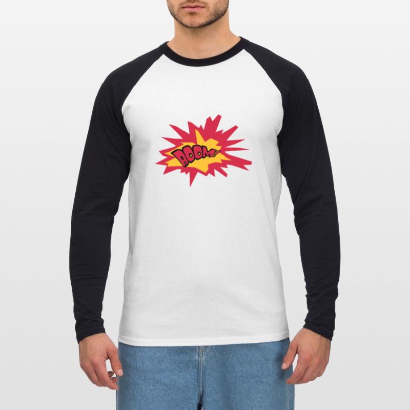 boom text fire flame hot tnt dynamite explode Unisex Long Sleeve Baseball T-Shirt