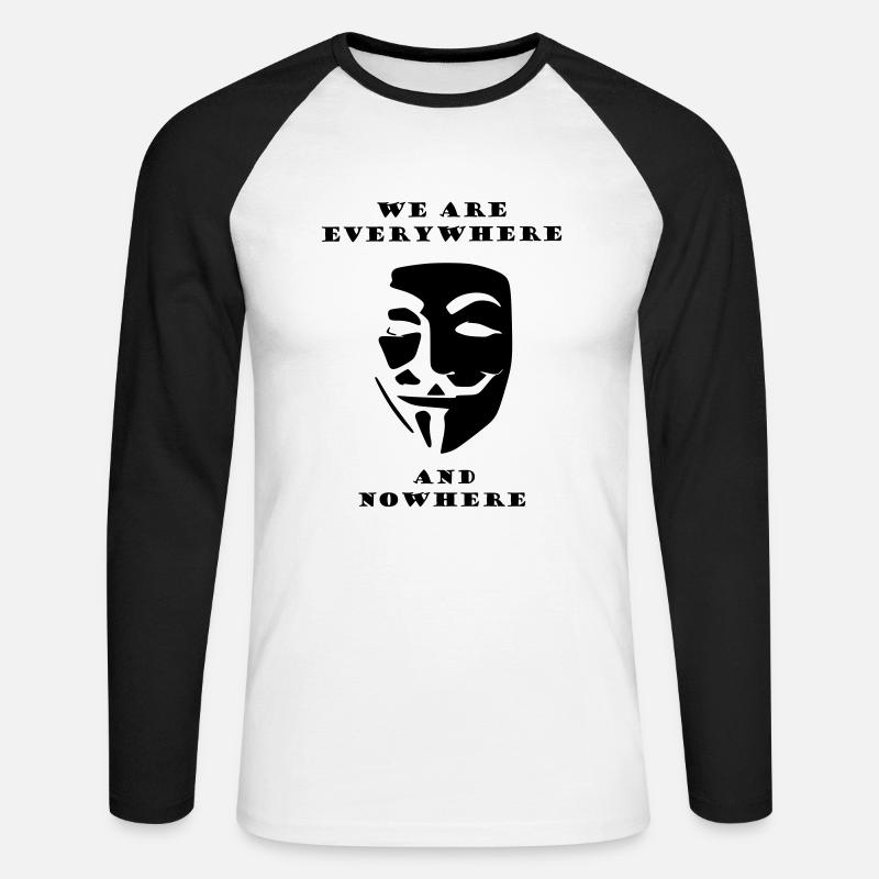 Anonymous everywhere - Unisex Baseballshirt langarm - Weiß/Schwarz