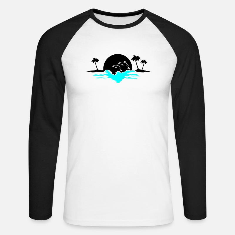 sunset delfine - Unisex Baseballshirt langarm - Weiß/Schwarz