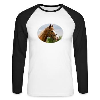 Horse. Pferd. - Unisex Baseballshirt langarm - Weiß/Schwarz - Vorne - Nik (191cm)