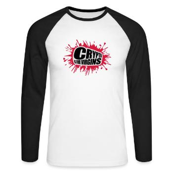 crypto is for virgins - Unisex Baseballshirt langarm - Weiß/Schwarz - Vorne - Nik (191cm)