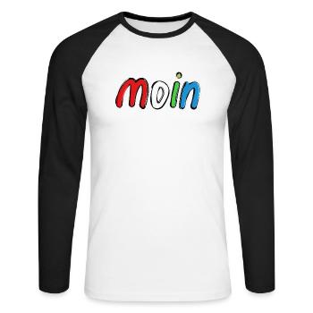 moin11 - Unisex Baseballshirt langarm - Weiß/Schwarz - Vorne - Nik (191cm)