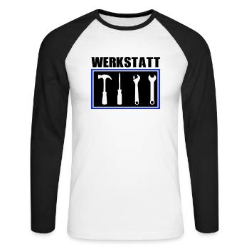 werkzeug werkstatt - Unisex Baseballshirt langarm - Weiß/Schwarz - Vorne - Nik (191cm)
