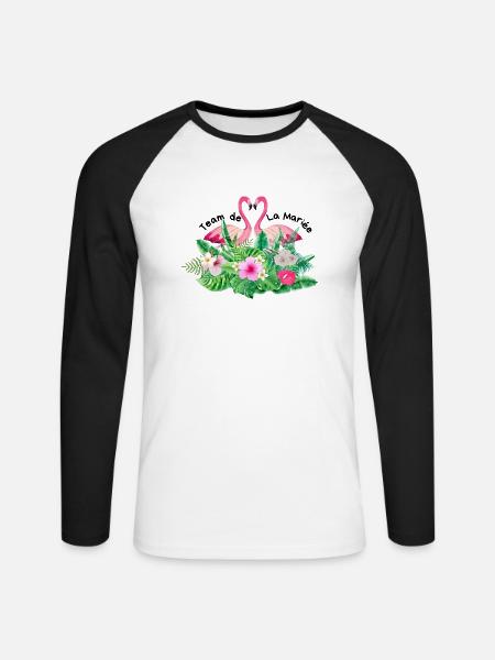 Tropisches Flamingo-Brautteam - Unisex Baseballshirt langarm - Weiß/Schwarz
