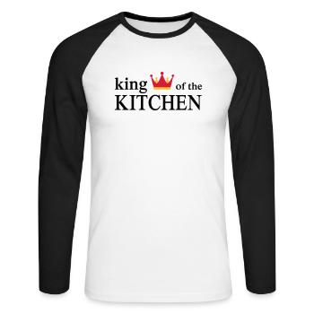 Tablier de cuisine drôle pour hommes - T-shirt baseball manches longues Homme - blanc/noir - Devant - Nik (191cm)