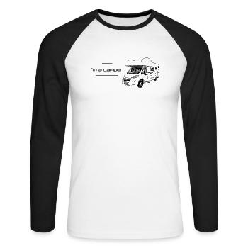 I`m a camper - Unisex Baseballshirt langarm - Weiß/Schwarz - Vorne - Nik (191cm)