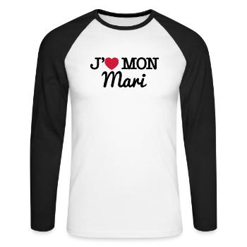 J'aime mon mari - T-shirt baseball manches longues Homme - blanc/noir - Devant - Nik (191cm)
