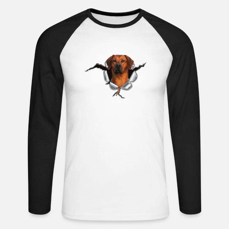 Rhodesian Ridgeback auf Metall - Unisex Baseballshirt langarm - Weiß/Schwarz