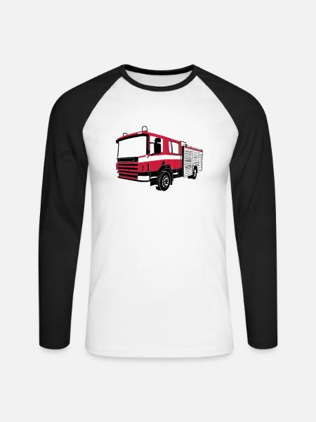 Camion de pompier - T-shirt baseball manches longues Homme - blanc/noir