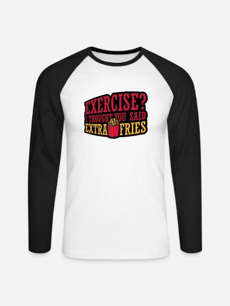 Exercise Extra Fries Quote - Unisex Long Sleeve Baseball T-Shirt - white/black