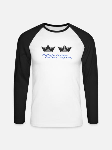 papierboote 02 - Unisex Baseballshirt langarm - Weiß/Schwarz
