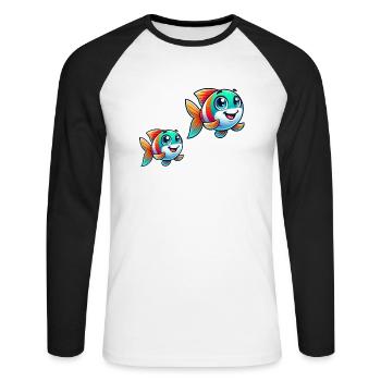 Fische Comic - Unisex Baseballshirt langarm - Weiß/Schwarz - Vorne - Nik (191cm)
