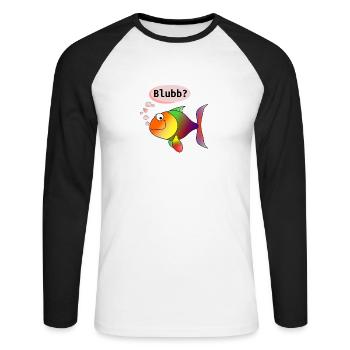 Fisch: Blubb? - Unisex Baseballshirt langarm - Weiß/Schwarz - Vorne - Nik (191cm)